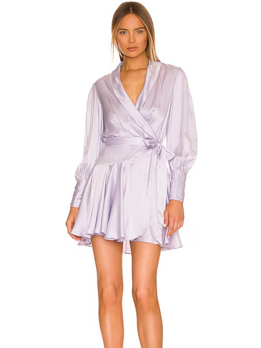Zimmermann Lilac Satin Wrap Mini Dress